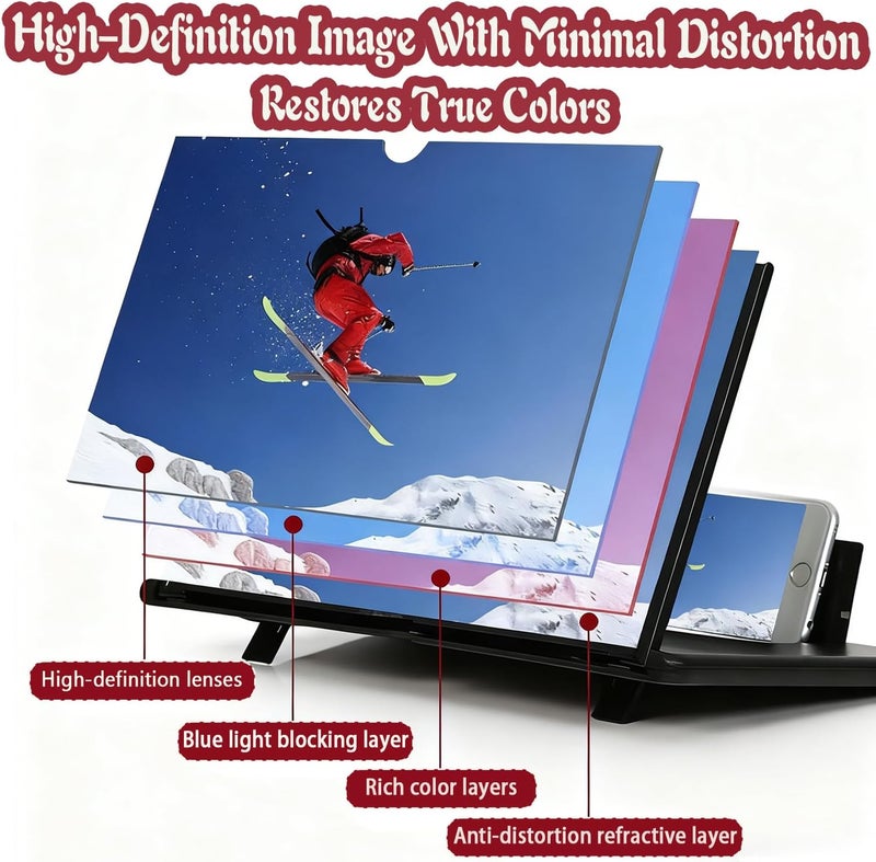 Treayes 12 Inch Screen Magnifier for Cell Phone,3D HD Foldable Amplifier Phone for Movies, Videos, and Gaming,Foldable Cell Phone Stand with Screen Amplifier,Supports All Smartphones - Image 2
